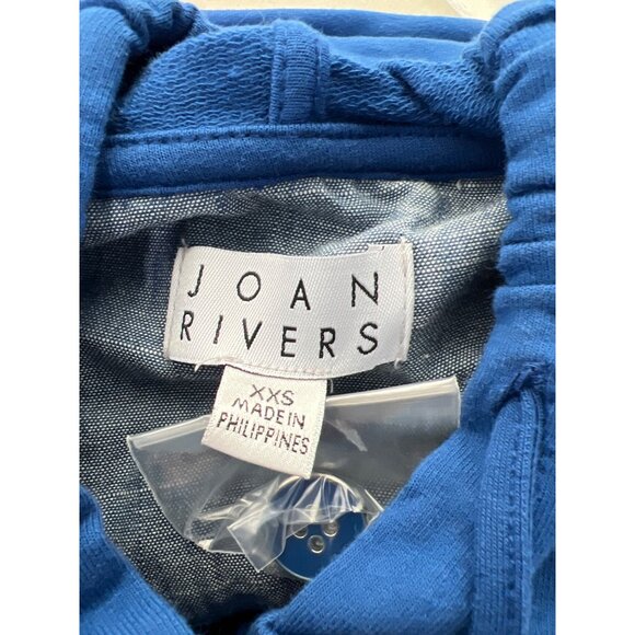 Joan Rivers French Terry Short Sleeve Hoodie XXS Bright Blue Cotton Blend NEW - Picture 4 of 7